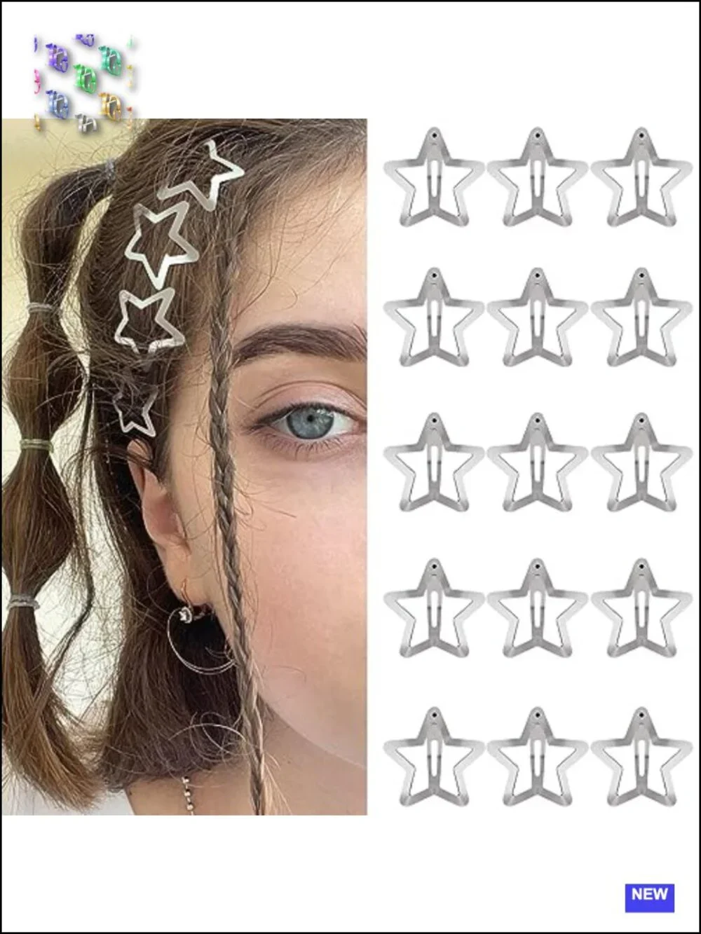 Y2K Star Hair Clips 15 Pack Metal Snap Barrettes Non Slip Hair Accessories